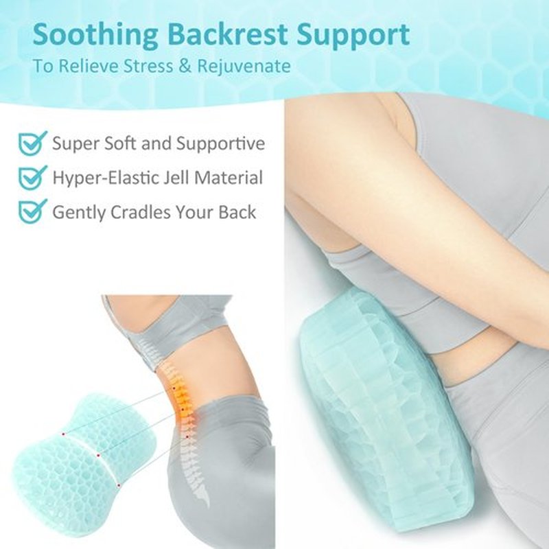 Sunlit Bath Jello Gel Bath Pillows, Lumbar Pillow for Bathtub, Back Support Pillow, Gel Pillow with Non-Slip Suction Cups for Lumbar, Back Rest Support, Fits Curved or Straight Back Tubs, Ice Blue