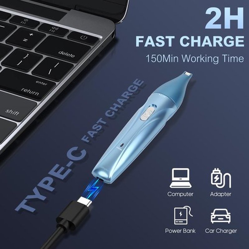 Gifnytee™ Nose and Ear Hair Trimmer Clipper Professional Painless Facial Ear Eyebrow Trimmer for Men and Women Rechargeable Black and Blue FR909 (Blue)