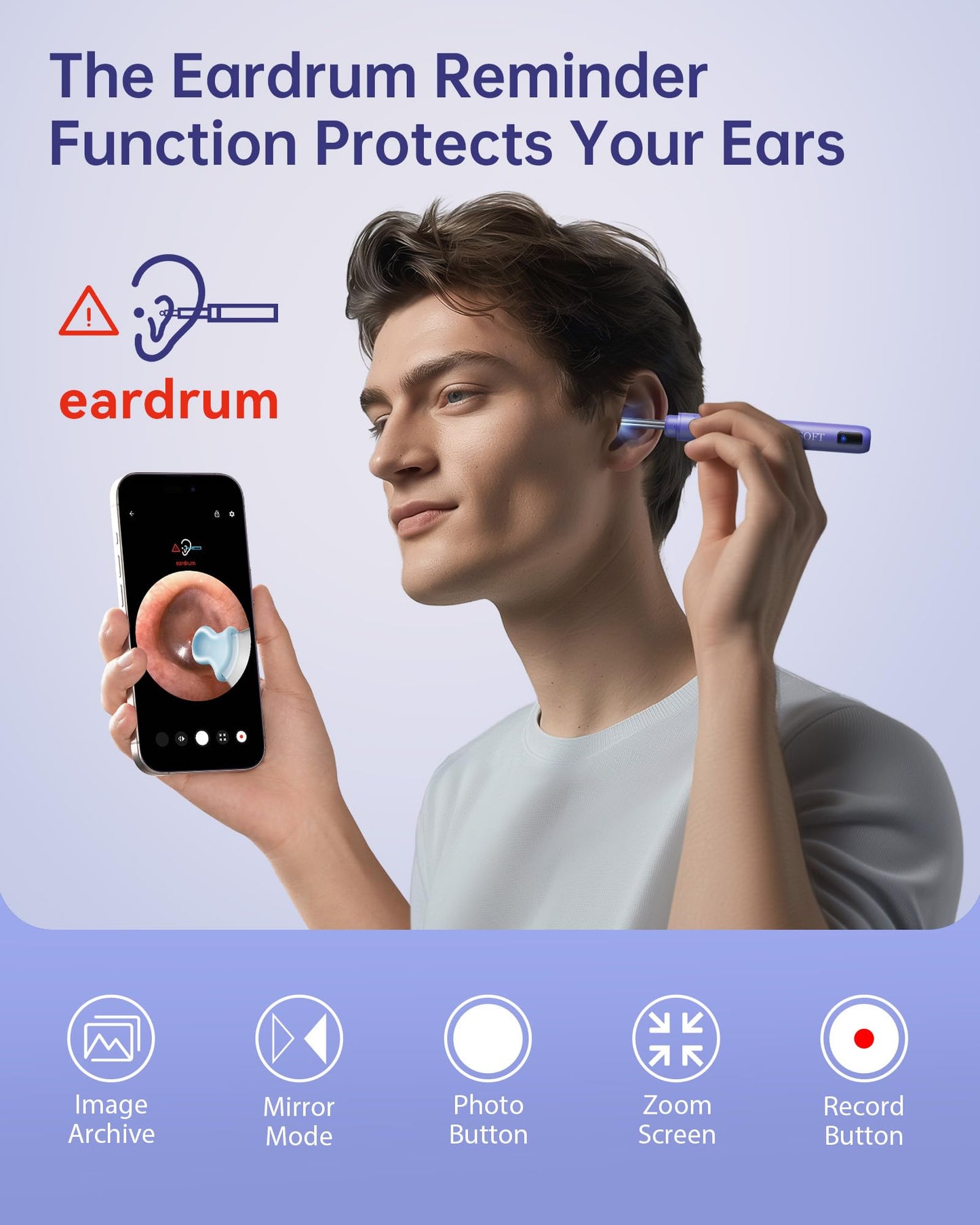 Ear Wax Removal Tool Camera, Ear Cleaner with Camera, Ear Wax Removal Cleaning Kit with 1296P HD Camera and 6 LED Lights, Earwax Removal Kit with 10 Ear Pick for iOS and Android, Lavender