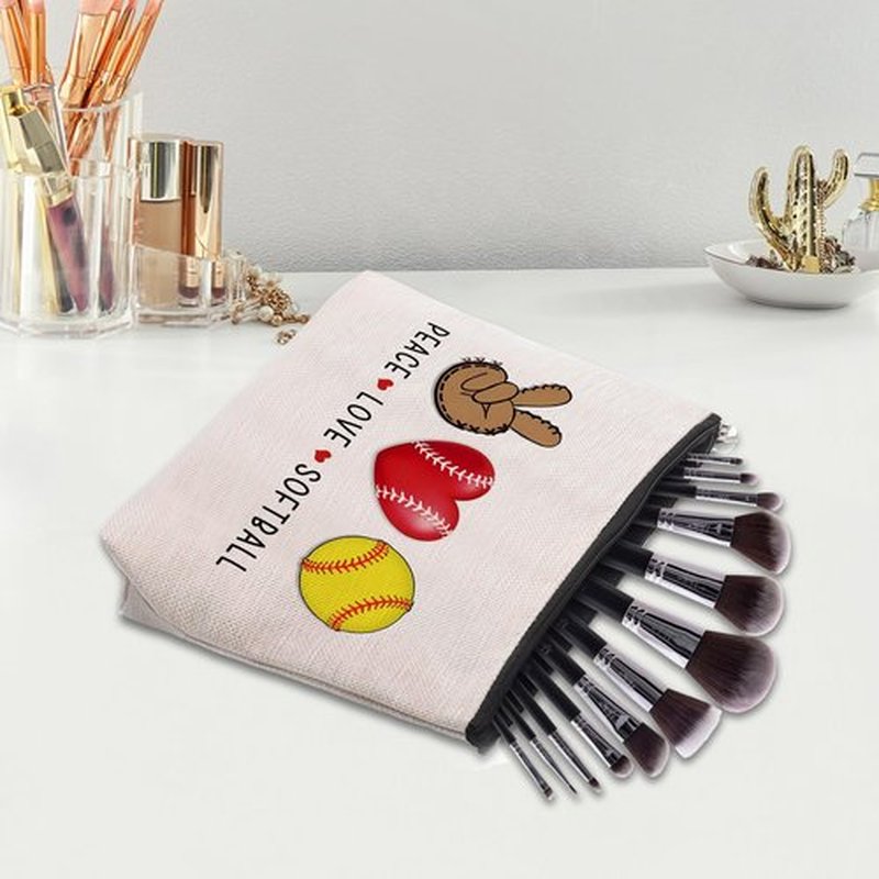 CEASQVAA Softball Gifts Makeup Cosmetic Bag for Women, Birthday Gifts for Softball Lovers Players Fans Female Friend, Softball Gifts for Team Coach Women