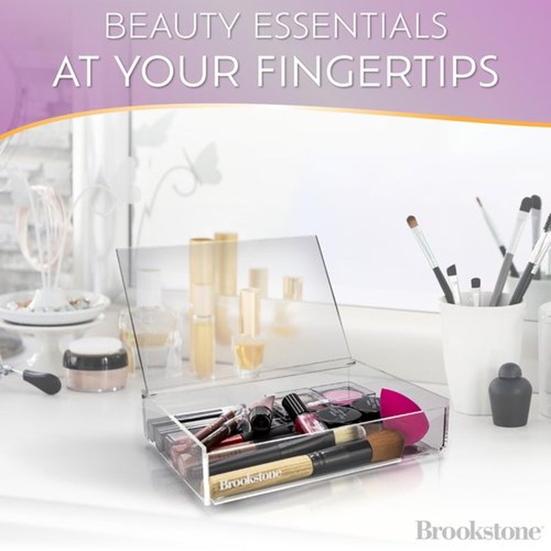 BROOKSTONE [2 PACK Makeup Organizer Acrylic Storage with Lid, Clear Plastic Display Box, Two Piece Cosmetic Case Measuring 7.75” x 5.25” x 1.8…