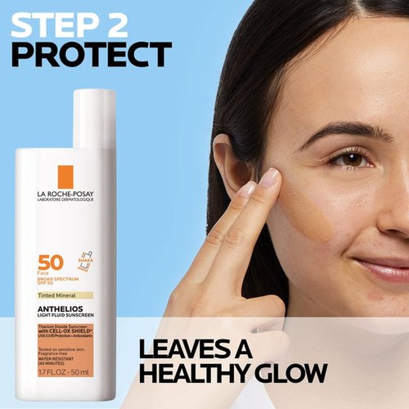 La Roche-Posay Skin Care Set Anthelios Tinted Sunscreen SPF 50 & Travel Size Toleriane Hydrating Gentle Cleanser, Tinted Mineral Sunscreen with Titanium Dioxide & Gentle Face Wash, Gift Set