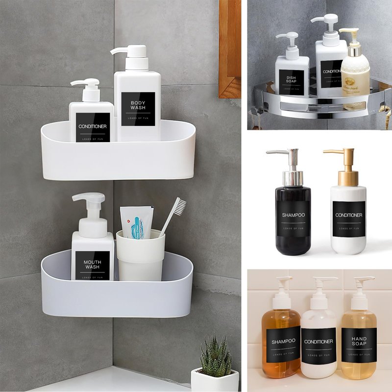 HVSWLY 24PCS Black Waterproof Soap Dispenser Labels, Modern, 2.6"x2.6", Bathroom Labels for Glass/Plastic Bottles, TCD-84
