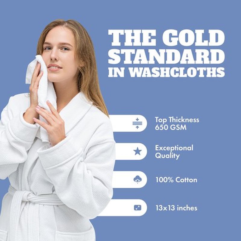 Wealuxe White Washcloths for Body and Face Towel, Cotton Wash Cloths Bulk 48 Pack, Flannel Spa Fingertip Wash Clothes 12x12 Inch, Soft Absorbent Gym Towels