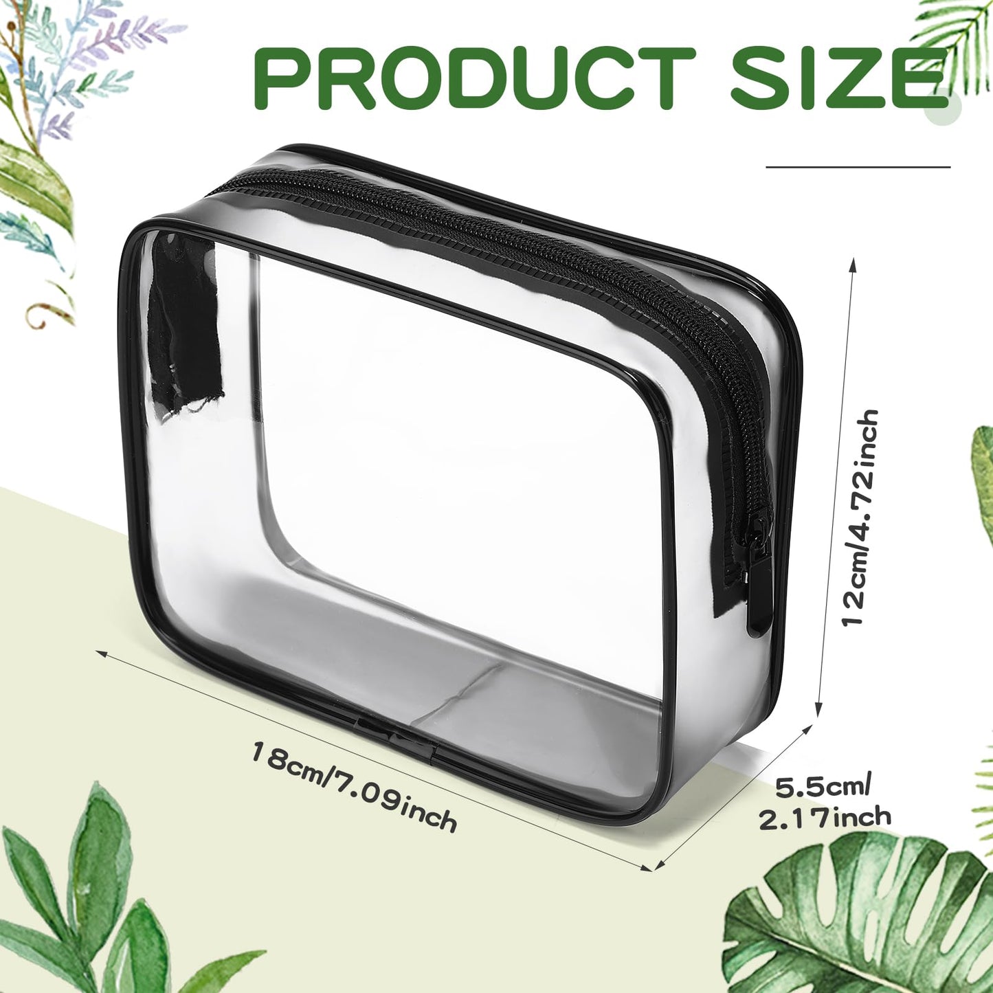 Weewooday 12 Pieces Clear Cosmetics Bag PVC Zippered Clear Toiletry Carry Pouch Cosmetic Makeup Bag Waterproof Makeup Vinyl Plastic Organizer Case for Vacation Bathroom(Dark Black,Medium)