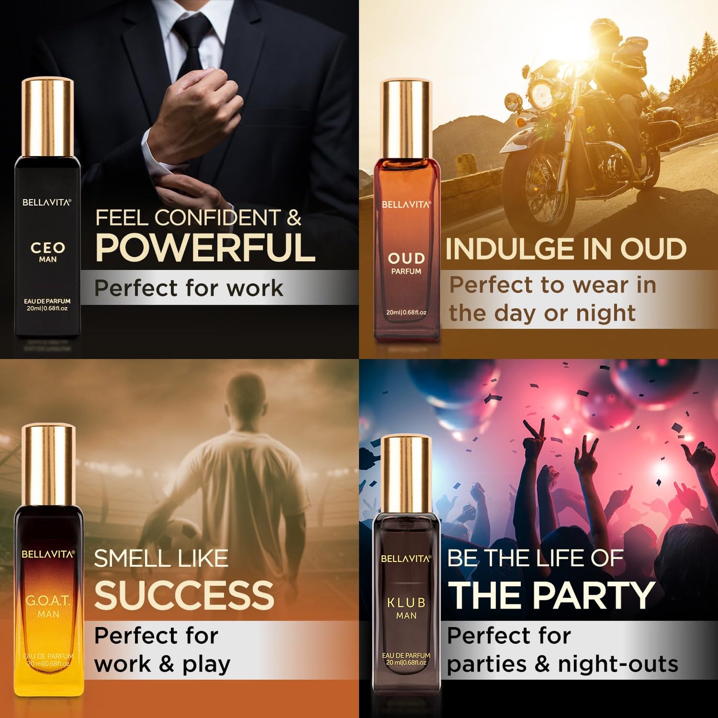 Bella Vita Luxury Men’s Premium Perfume Gift Bundle | Gift Set (4 x 0.68 fl. oz.) & KLUB Eau De Parfum (3.38 fl. oz.) | Elegant & Intense Fragrances for Men | Citrusy, Woody, Spicy Scents