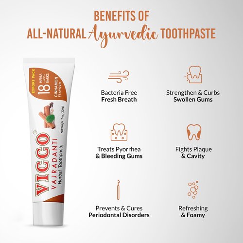 Vicco Vajradanti Herbal Toothpaste with Cinnamon Flavour - Contains 20 Ayurvedic Herbs and Barks, 100% Natural, Vegan & Cruelty-Free - 7 oz (Pack of 3)