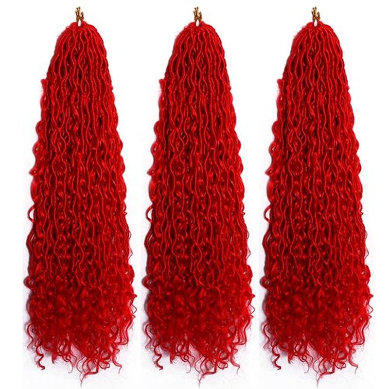 BALINGHAIR Goddess Locs Crochet Hair Red 22 Inch 3 Packs Bohemian Faux Locs Crochet Hair With Curly Ends Pre Looped Hair Extensions 16 Roots/Pack(Red)
