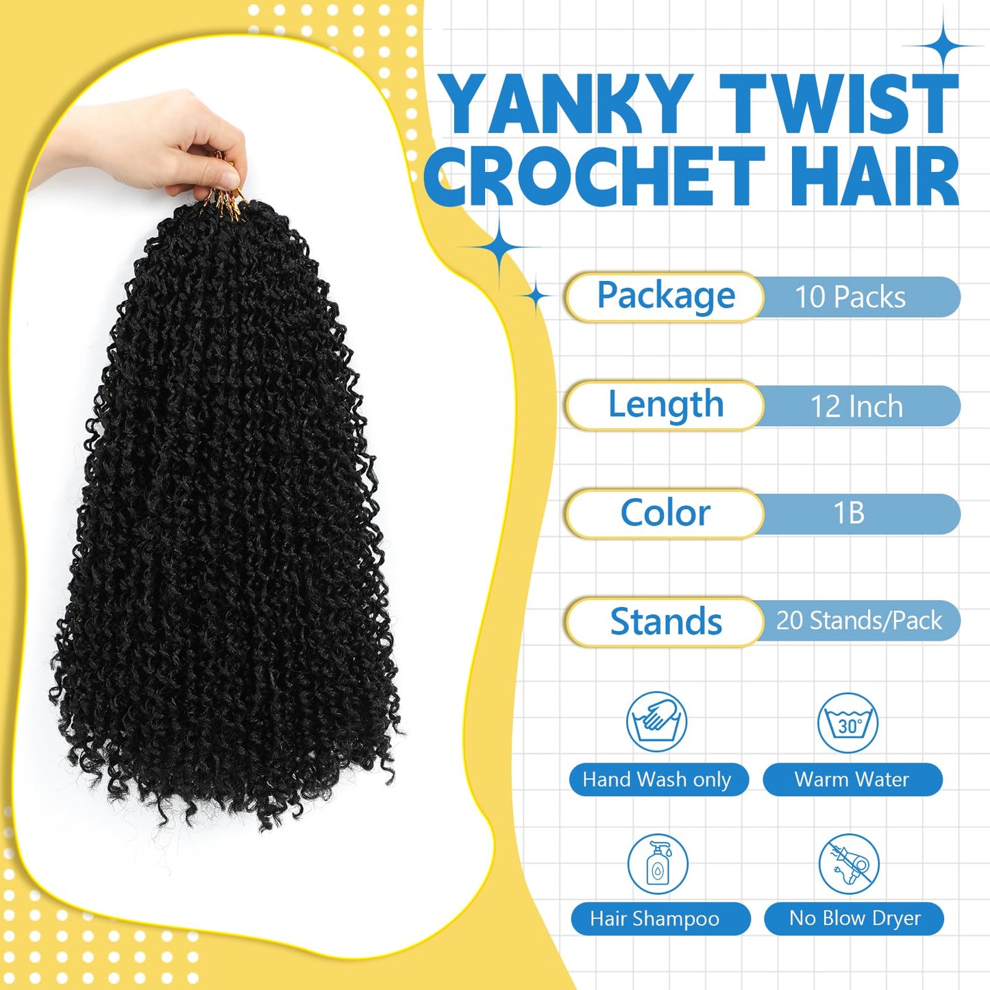 Passion Twsit Hair 12 Inch - 1B Yankee Twist Crochet Hair 10Packs Passion Twist Braiding Hair Prelooped Mini Spring Twist Crochet Hair for Black Women(12 Inch,1B)