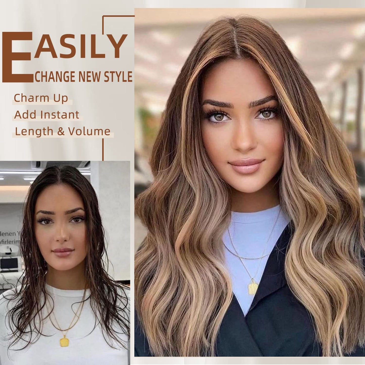 Fliace Clip in Hair Extensions, 6 PCS 1 6 Inch Hair Extensions Clip Ins, Dark Brown Long Wavy Hairpieces(16inch, 6pcs, Dark Brown)