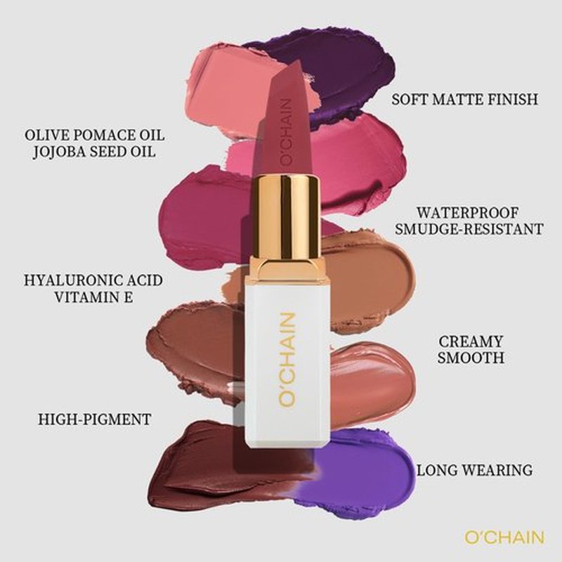 O'CHAIN Red Matte Lipstick, Long Lasting Full Coverage Non-Transfer Lipstick for Women Infused with Jojoba Oil and Vitamin E, Cruelty-Free & Vegan (11 CHERRY) 0.12 Oz