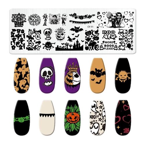 Halloween Nail Stamping Plate Nail Art Stamp Plates Funny Halloween Stamping Plates for Nails, Bat Skull Nail Art Stamping Template for Women Girls DIY Salon 1 Pcs