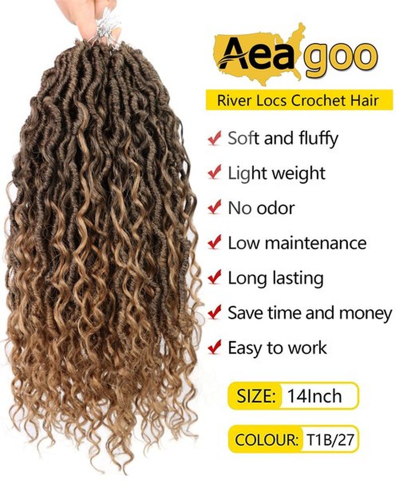 Faux Locs Crochet Hair 14 Inch, 7 Packs Pre Looped Goddess Locs Crochet Hair For Black Women, Curly Crochet Goddess Locs Braids Hair Extensions (14 Inch, 7 Packs, T1B27)