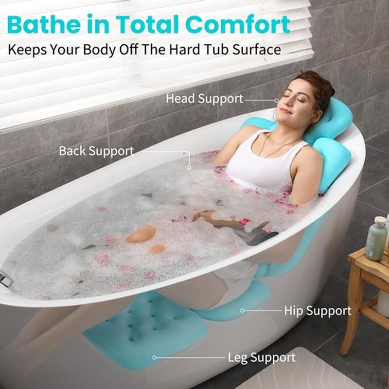 Full Body Bath Pillow for Bathtub, Thick Bathtub Cushion with Laundry Bag, Luxury Tub Pillow for Bath for Headrest Neck and Back Support Ocean Blue 56" x 16"
