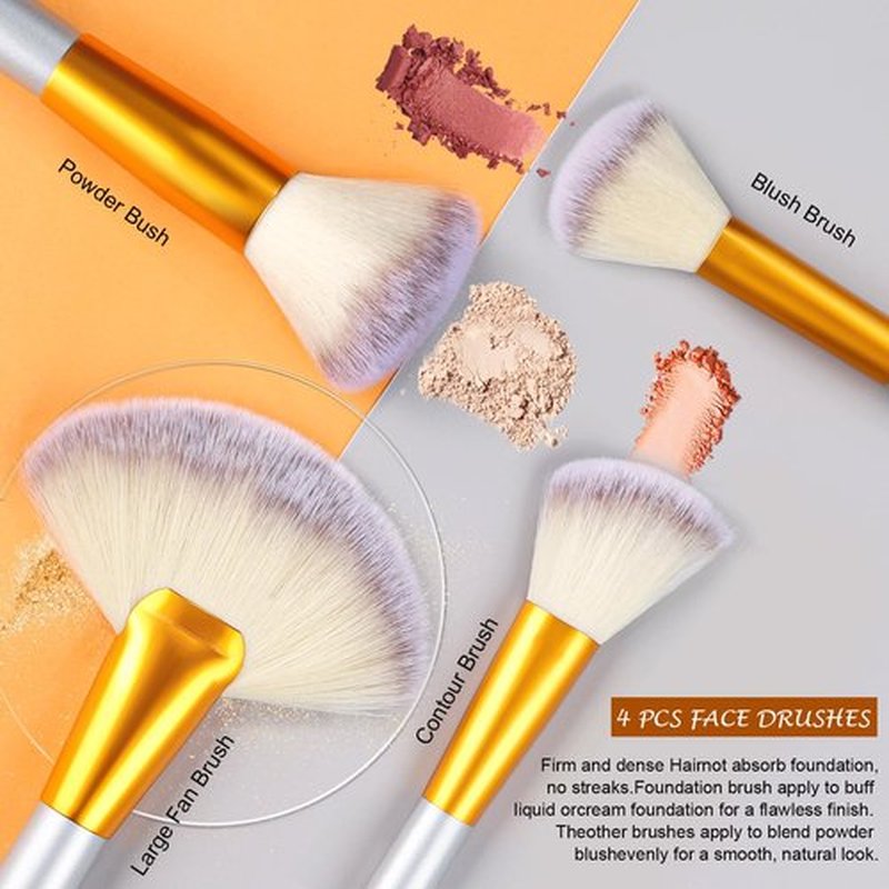 Makeup Brush Set, VANDER 24pcs Premium Synthetic Makeup Brushes for Foundation, Professional Eyeshadow, Eyeliner, Concealer Make up Brush Kit with Leather Travel Makeup bag, Champagne