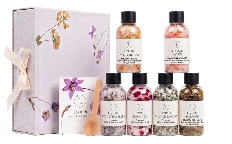 Epsom Bath Salts Gift Basket Set, Self Care Salt with Essential Oil, Gifts for Women, Her, Mother, Lavender, Eucalyptus, Grapefruit - Happy Birthday - Handmade in the USA