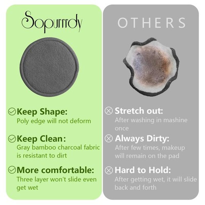 Sopurrrdy Reusable Makeup Removal Pads -20 Pack with Laundry Bag - Soft Black Reusable Cotton Makeup Remover Pads for Face Pads - Washable Bamboo Cotton Rounds - Cotton Pads - Reusable Face Rounds
