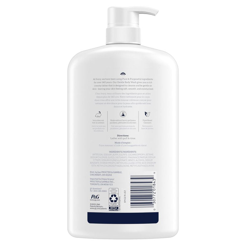 Ivory Body Wash Gentle, Free of dyes, parabens, and phthalates, Honey Scent, 35 oz (Pack of 4)