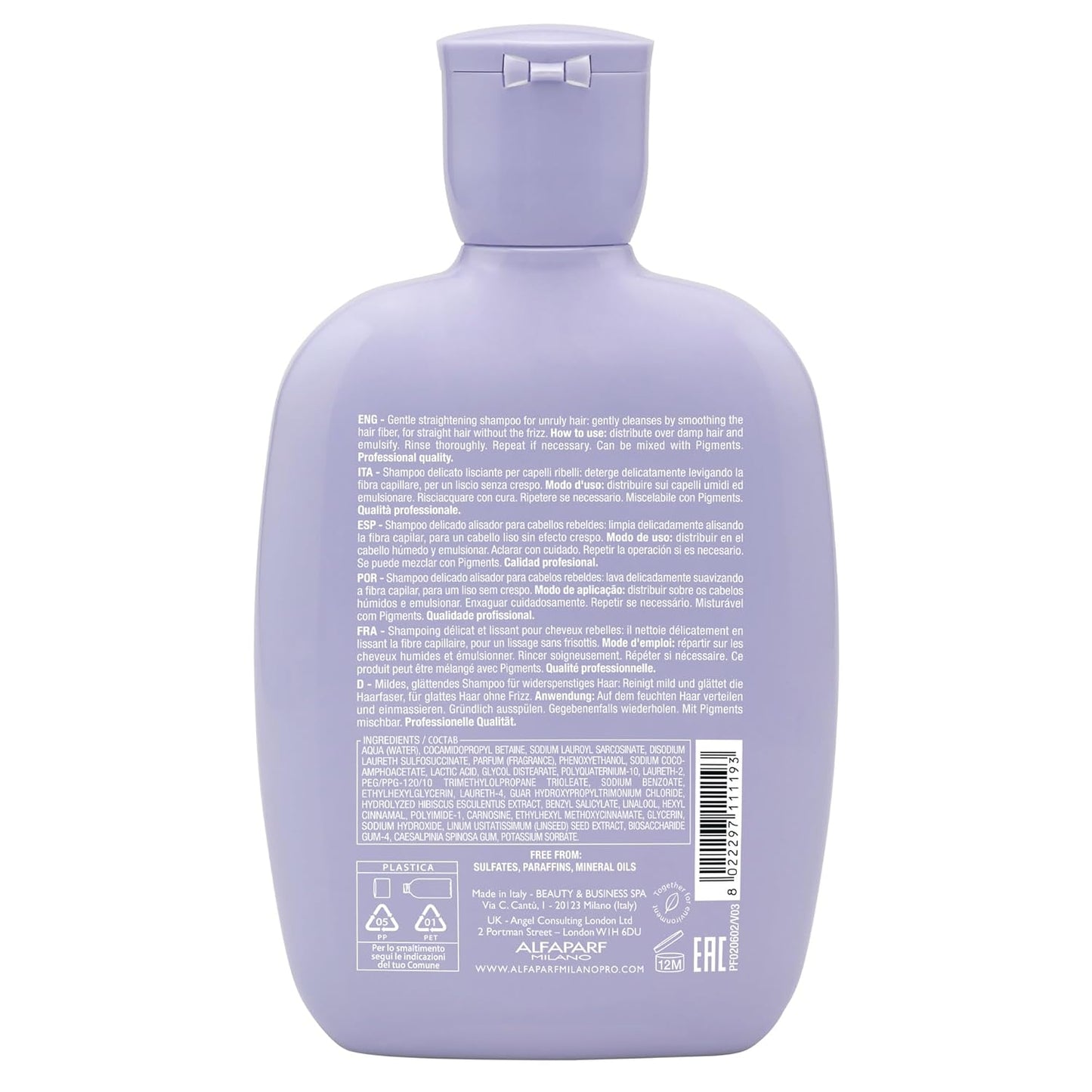 ALFAPARF MILANO Semi Di Lino Smoothing Sulfate Free Shampoo - Anti Frizz Hair Care & Cleansing Shampoo to Revitalize Dry Hair & Restore Shine