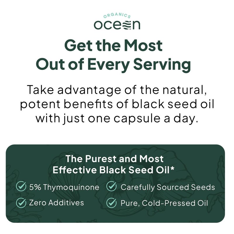 Organics Ocean Better Black Seed Oil Cold Pressed - Pure Nigella Sativa Oil for Immune Support - 5% Thymoquinone - Support Memory, Vitality, and Cellular Health