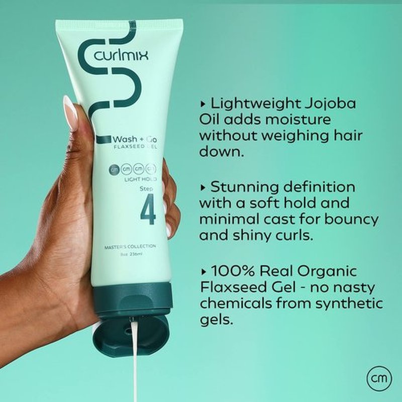 CurlMix Light Hold Flaxseed Gel for Curly Hair - Travel Size Sample 3.4 oz - Defines & Elongates Curls without Dryness or Flaking