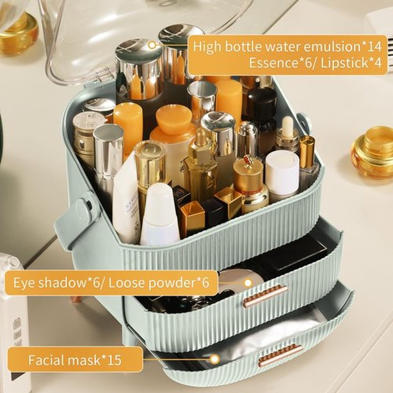 CANITORON Makeup Organizer,Skincare Organizer with 2 Drawers and Transparent Cover,Cosmetic Display Case for Vanity Organizer and Bathroom Countertop Storage.(Sage Green)