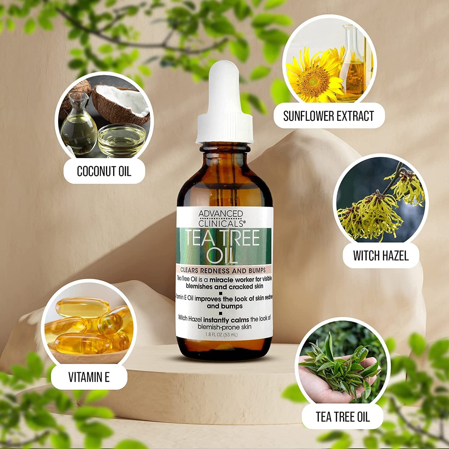 Advanced Clinicals Tea Tree Oil Serum For Face + Vitamin C Serum + Exfoliating 10% Glycolic Acid Serum Skincare Set | Face Serum For Women | Anti Aging Serums To Brighten, Exfoliate, & Hydrate, 3-Set