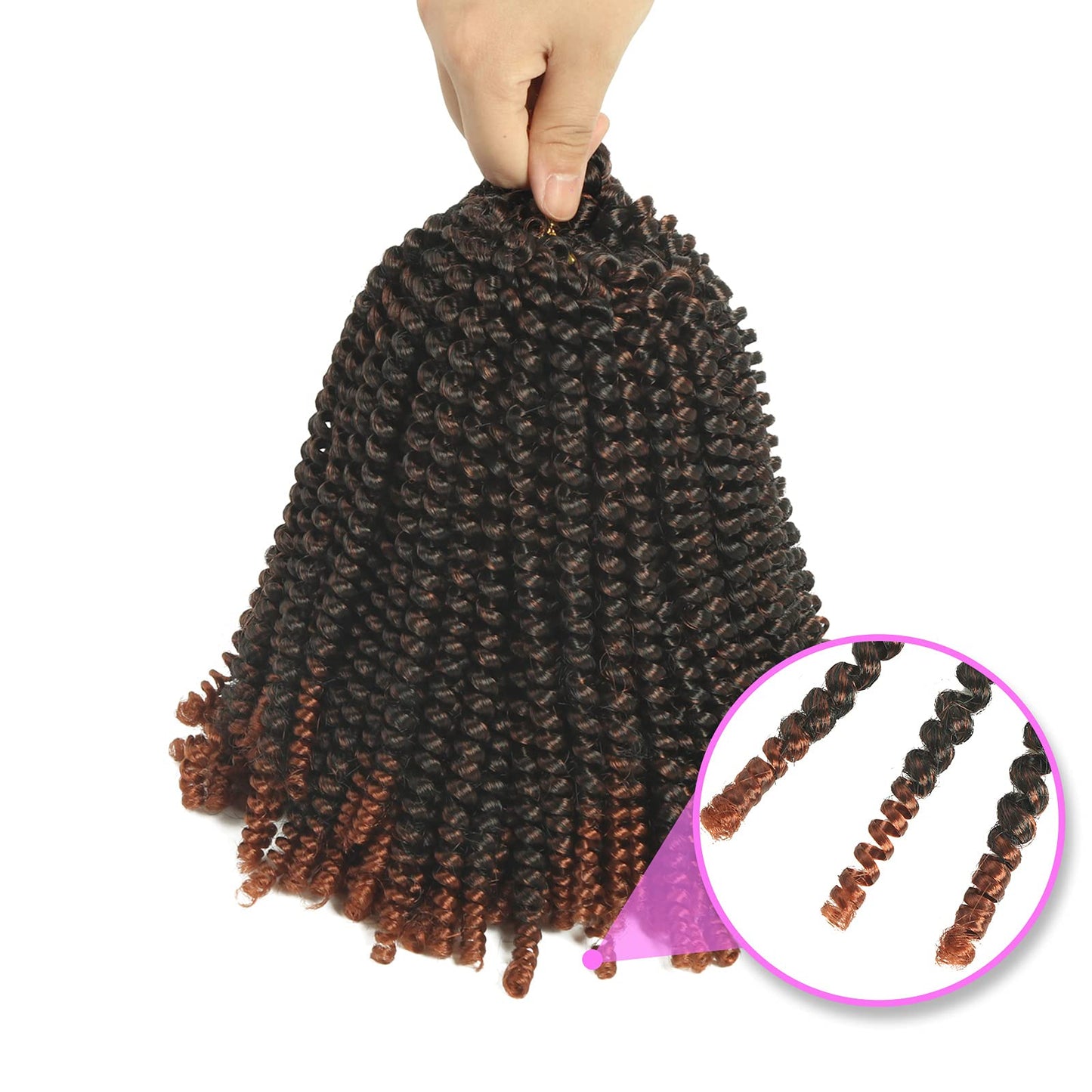 8 inch Spring Twist Crochet Braids Hair for Butterfly Locs Bomb Twist Crochet Hair Beyond Beauty Ombre Colors Synthetic Fluffy Hair Extension 7 Packs (8 Inch, T350)