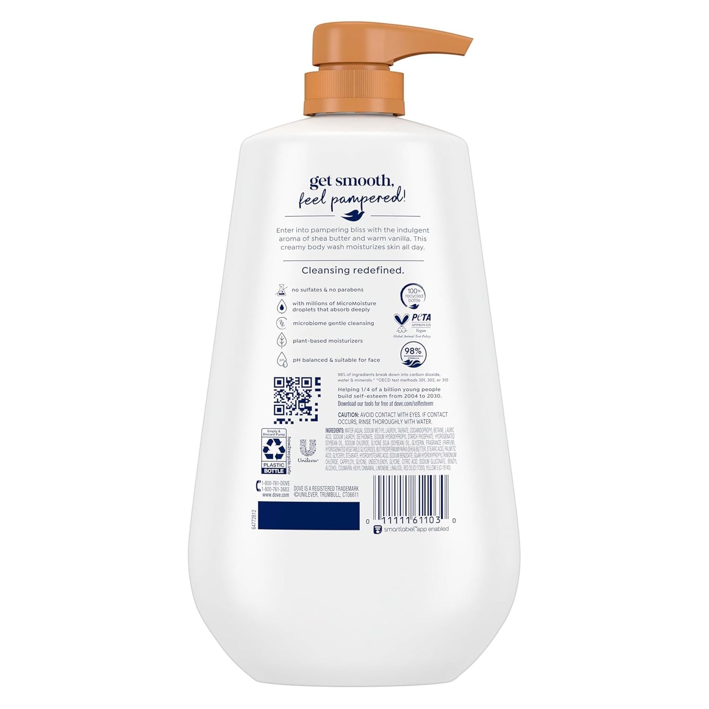 Dove Pampering Body Wash Nourishes & Feeds Skin Shea Butter with Warm Vanilla Effectively Washes Away Bacteria While Nourishing Your Skin 44.0 Fl Oz, (Pack of 2)