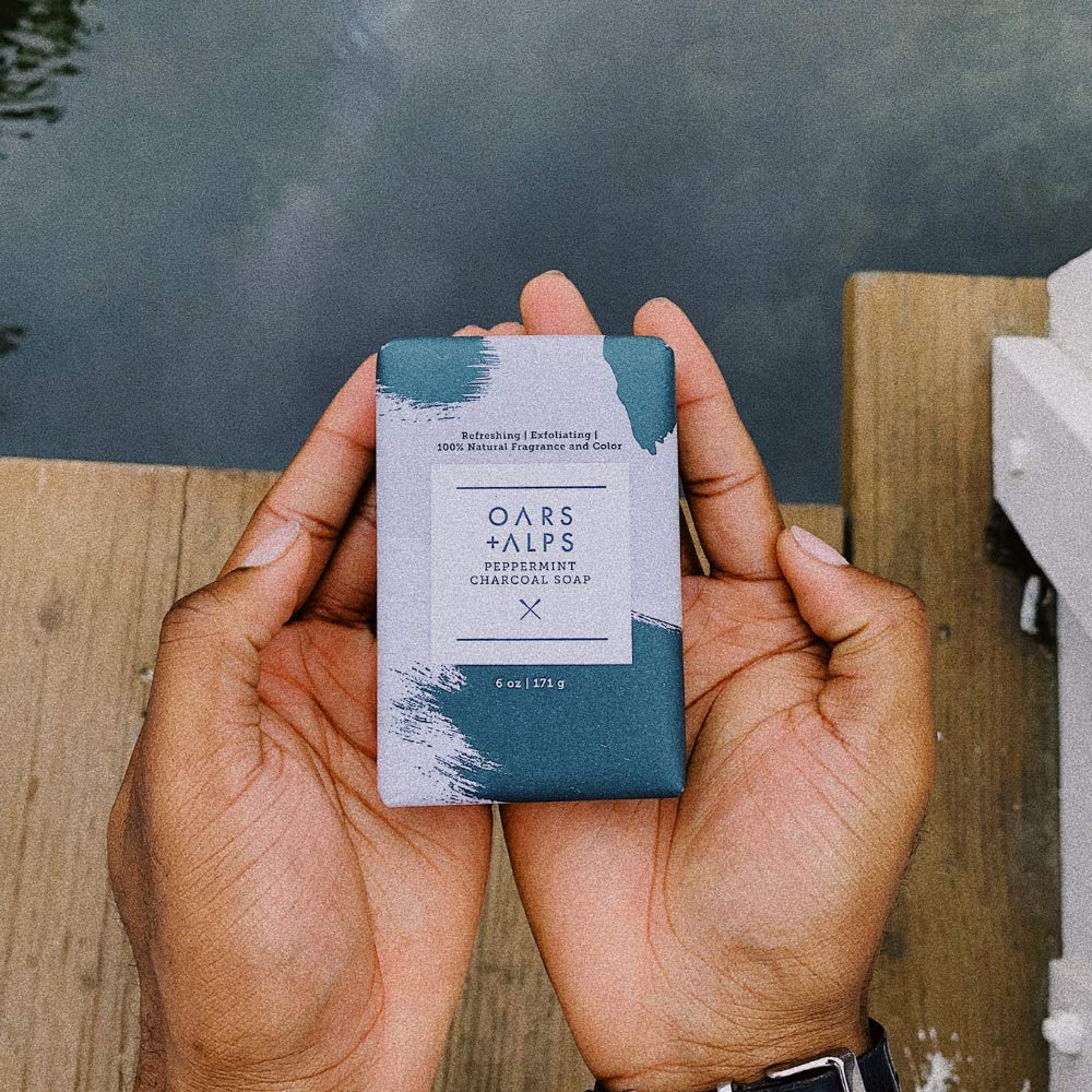 Oars + Alps Blue Charcoal Exfoliating Men's Bar Soap, Dermatologist Tested and Made with Clean Ingredients, Travel Size, 3 Pack, 6 Oz Each