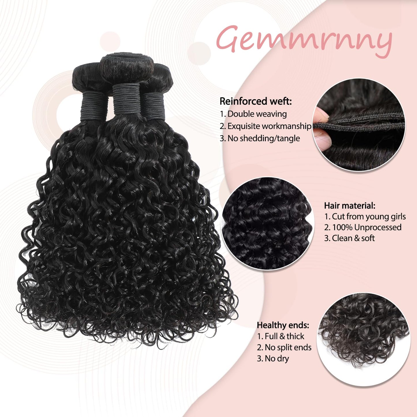Gemmrnny Curly Bundles Human Hair 10 12 14 Inch Soft and Thick 3 Bundles Water Wave Human Hair Bundles 12A Brazilian Deep Wave Bundles 100% Unprocessed Wet and Wavy Bundles Human Hair