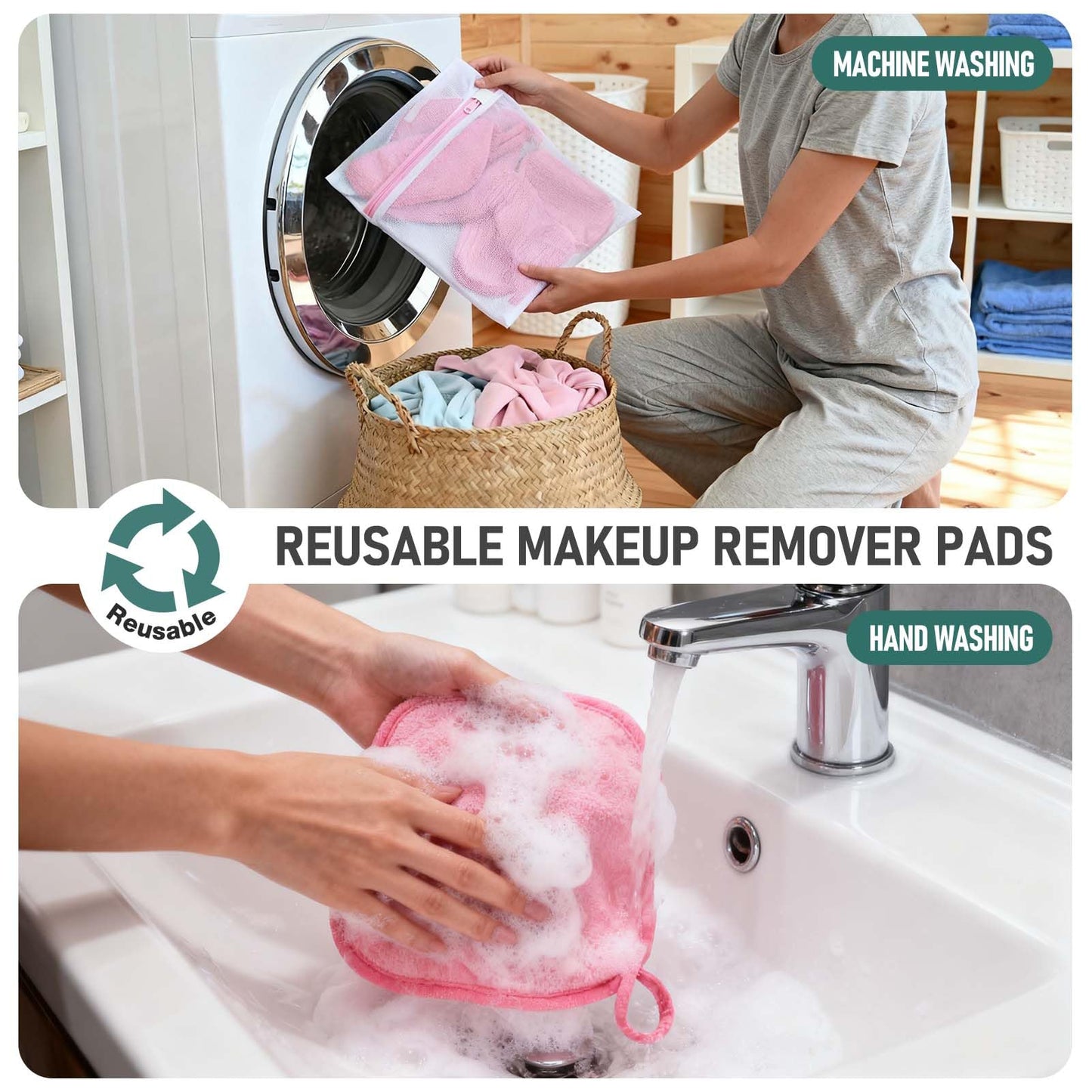 12 Pack Makeup Remover Cloth, 6" x 6" Reusable Makeup Remover Towels Face Washcloth for Washing Face, Makeup Remover Pads Cosmetic Face Wash (Pink)