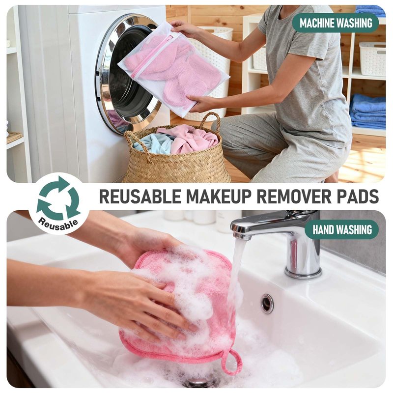 12 Pack Makeup Remover Cloth, 6" x 6" Reusable Makeup Remover Towels Face Washcloth for Washing Face, Makeup Remover Pads Cosmetic Face Wash (Pink)