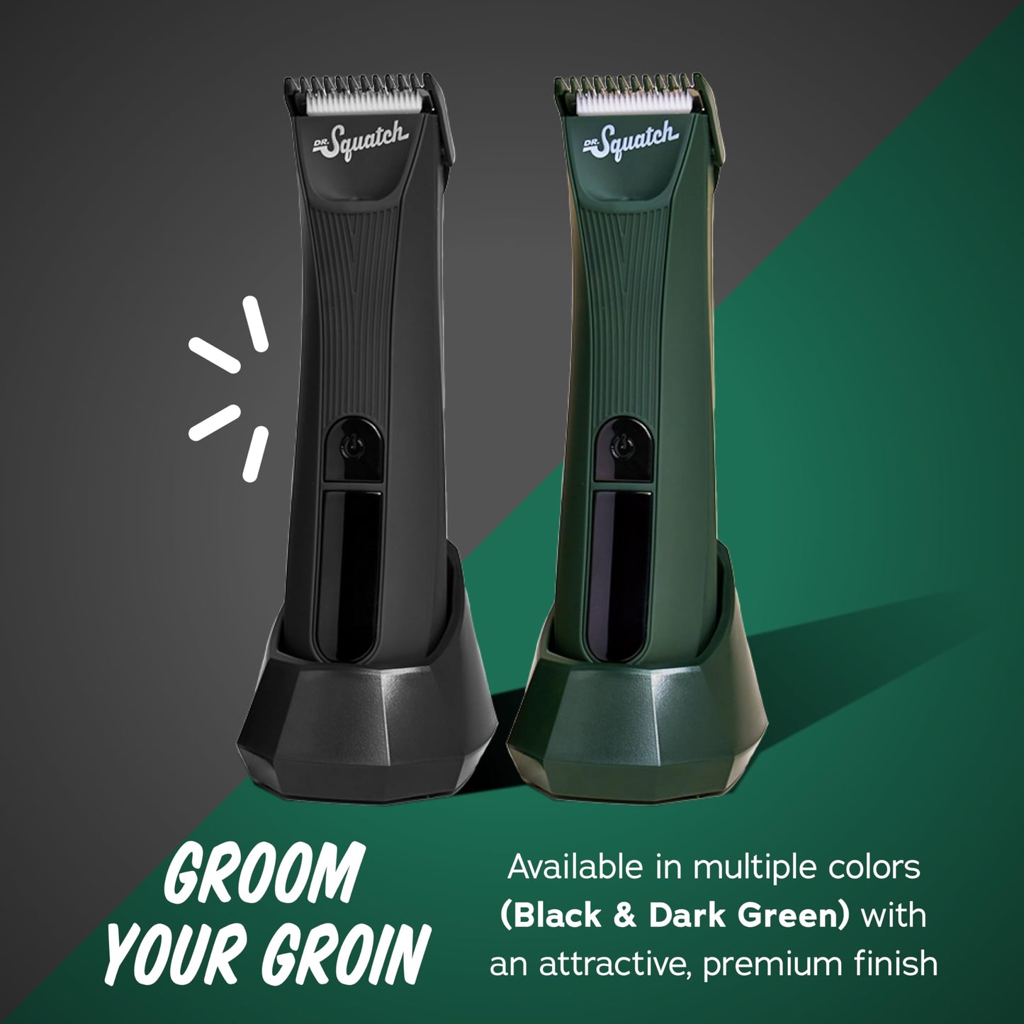 Dr. Squatch Groin Guardian Electric Trimmer with Squatch-Shield Technology - Cordless Body Hair Trimmer with Built-in LED Light, Black