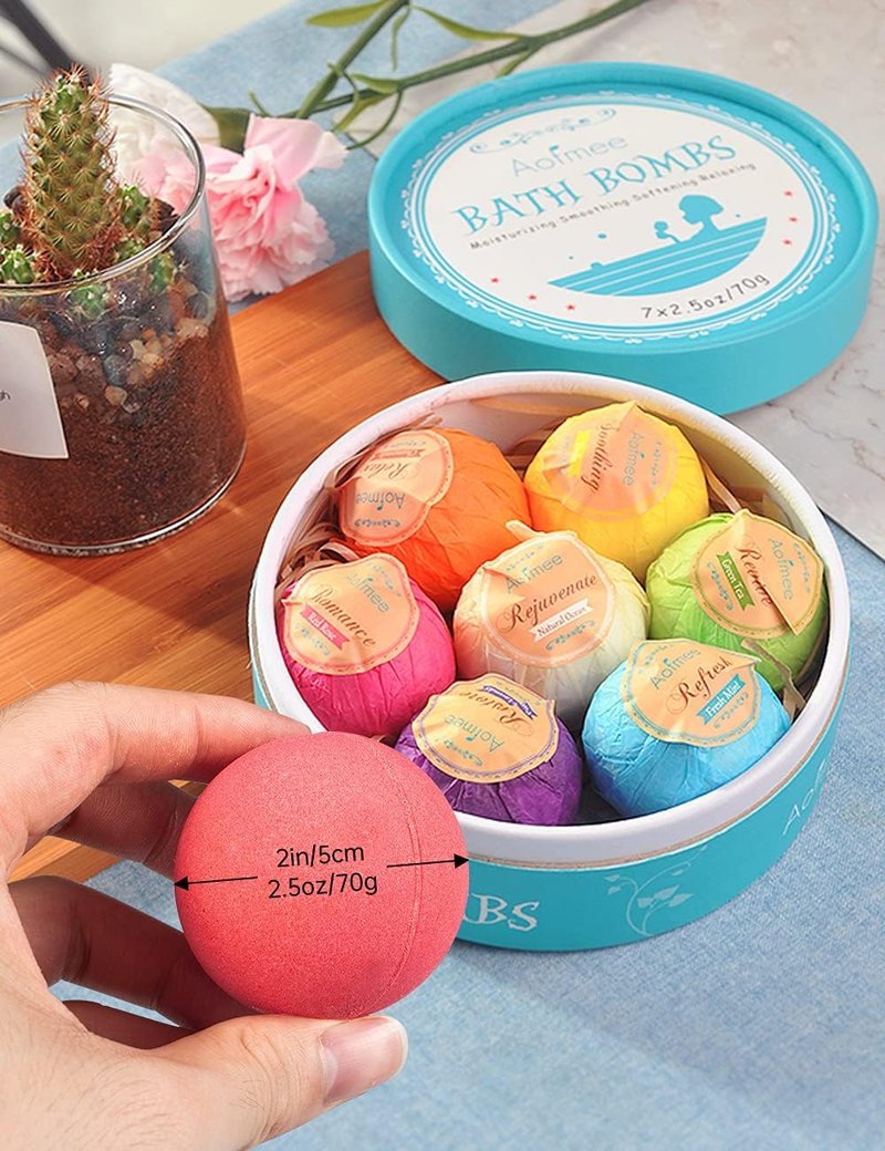 Aofmee Bath Bombs, 7pcs Bubble Bath Bombs for Women, Natural Handmade Fizzies Gift Set, Spa Organic Bathbombs for Kids, Essential Oil Personal Care Bath Gift for Birthday Mothers Day Christmas