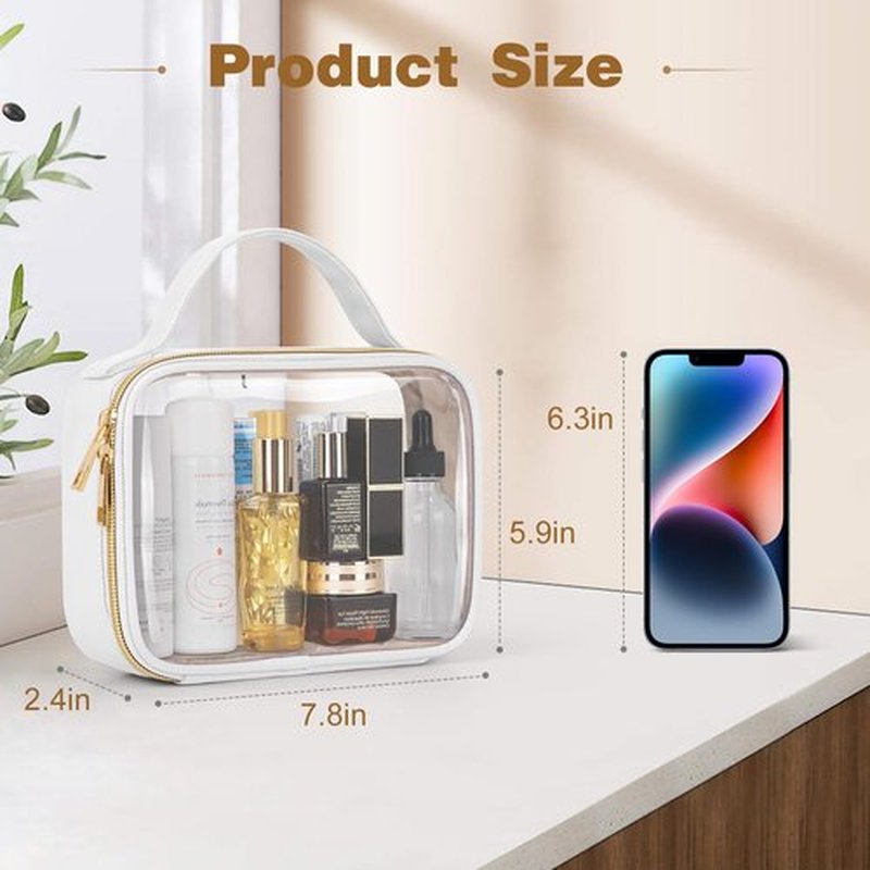 Wedama TSA Approved Toiletry Bag, 3 Pack Clear Makeup Bags with Handles, Quart Size PVC Clear Cosmetic Bags for Women and Men, Carry on Airport Airline Compliant Bag, White