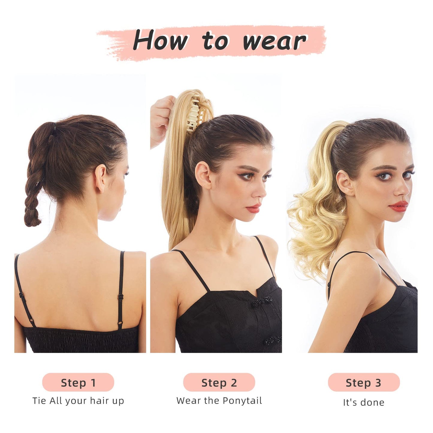 HEWEICSY Ponytail Extension,12" Claw Hair Extensions Short Curly Ponytail Clip in Ponytail Hair Extension Natural Looking Synthetic Hairpiece for Women(Darkest Brown)