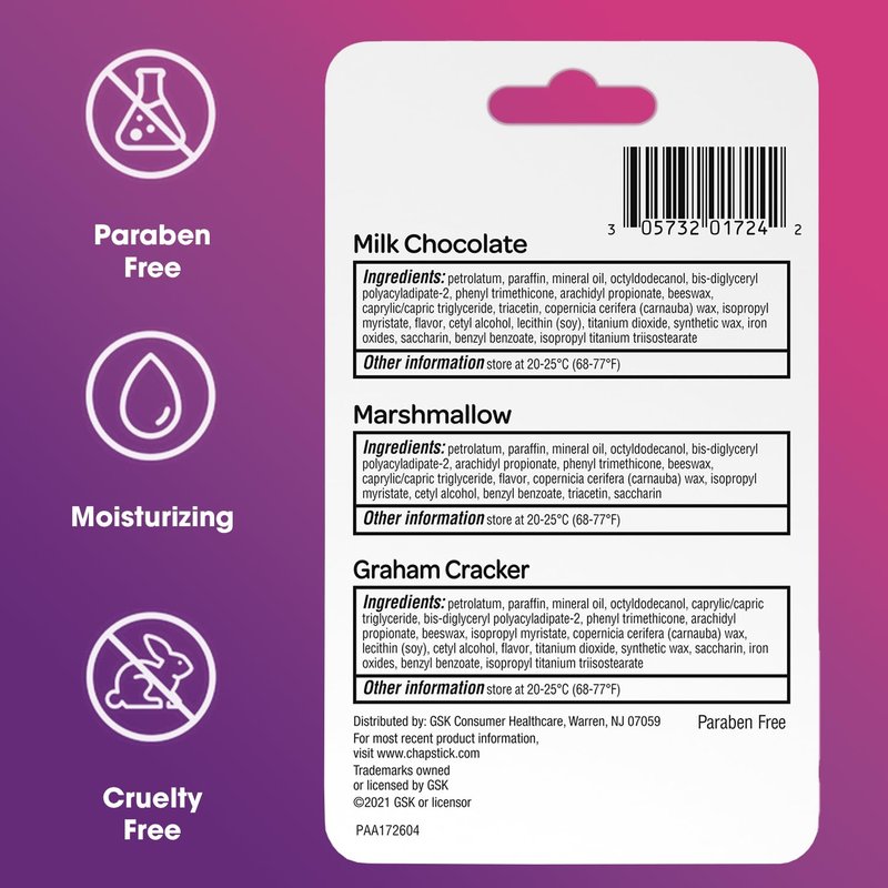 ChapStick Lip Moisturizer, S’Mores Collection 3-Packs (12 Sets/36 Tubes) – Bulk Lip Balm, Cozy & Sweet, 0.15 Oz Ea