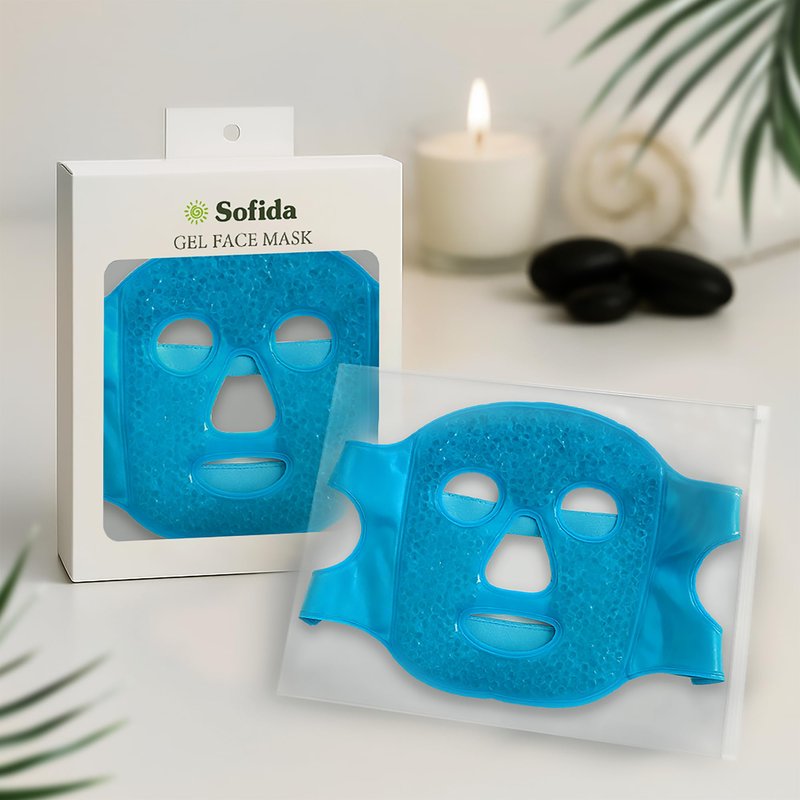 SOFIDA Cold Hot Gel Face Eye Mask - Reduce Puffy Dark Circles Bags Under Eyes Migraines Stress Relief - Heat Ice Therapy Pack Compress - Sinus Pressure Acne Headaches Relaxation (Blue)