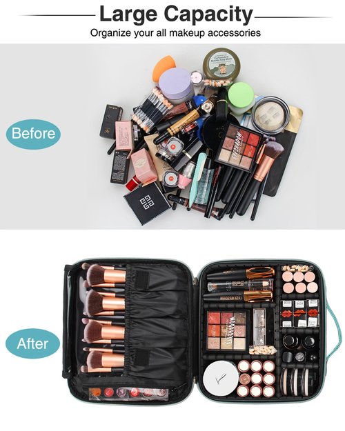 Relavel Travel Makeup Train Case Makeup Cosmetic Case Organizer Portable Artist Storage Bag with Adjustable Dividers for Cosmetics Makeup Brushes Toiletry Jewelry Digital Accessories Teal