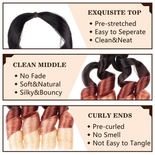 COOKOO 22 Inch Pre-stretched French Curly Braiding Hair 9 Packs Loose Wavy Bouncy French Curl Braiding Hair Extensions 75g/Pack Ombre Synthetic Crochet Hair Extensions C15#