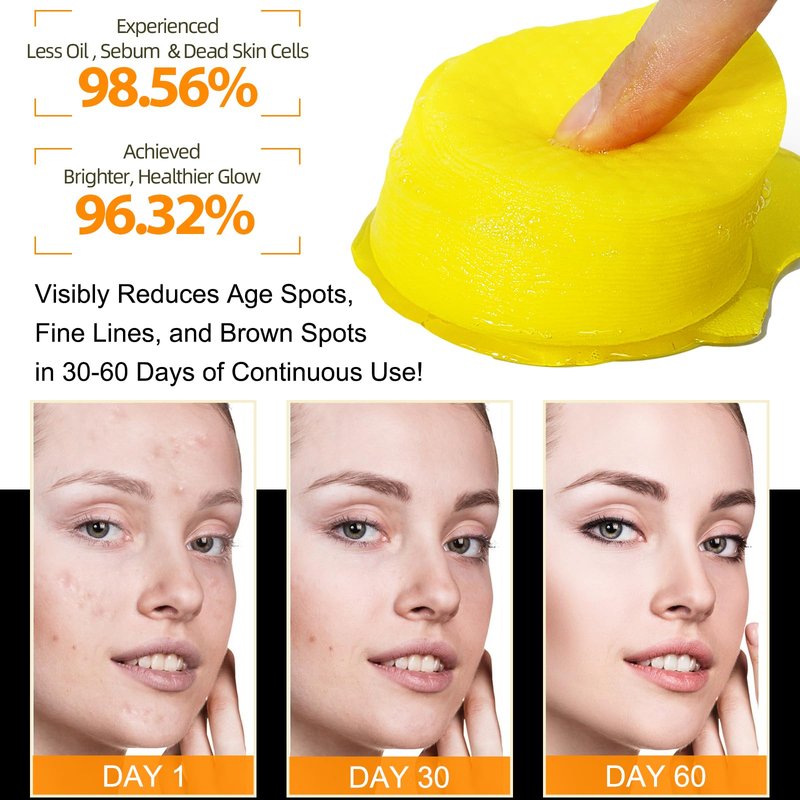 Turmeric Kojic Acid Vitamin C Exfoliating Pads - 50 Count for Oil Control, Hydration & Dullness Reduction - Face & Body Cleansing Pads