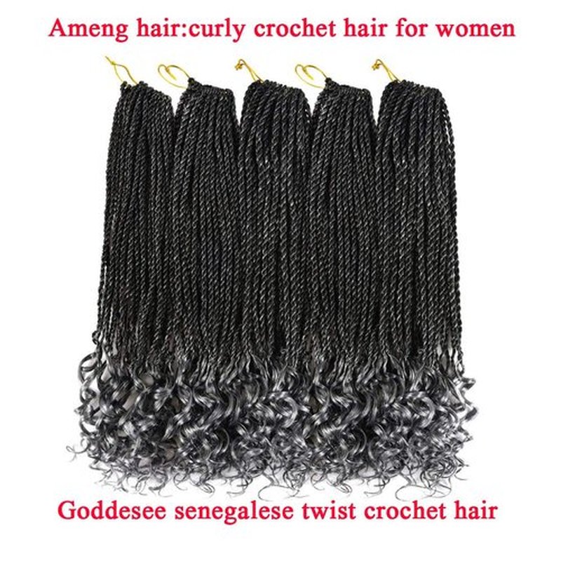 HVN-KVVM 18 Inch Senegalese Twist Crochet Hair with Curly Ends Prelooped Goddess Box Braids Crochet Hair for Black Women Salt and Pepper(5 Packs,1B/Gray)
