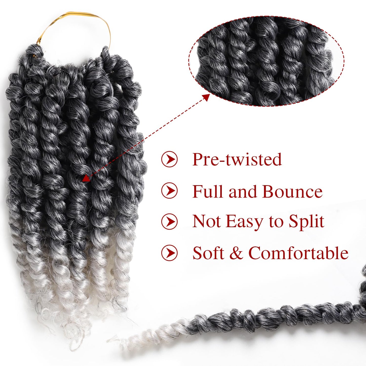 VIOLET Passion Twist Crochet Hair 6 Inch 9 Packs Passion Twist Hair Pre-twisted Crochet Hair for Black Women(TGray, 6 Inch, 9 Packs)