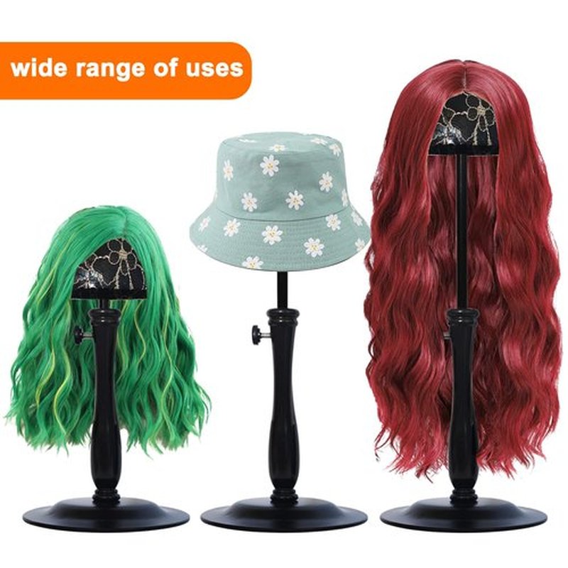 Wig Stand 1PC Iron Base Adjustable Height (12.6-18.5Inch) Wig Head Stands Portable Non-Slip Sturdy Wig Holder Stands Travel Wig Stand for All Wigs(Black)