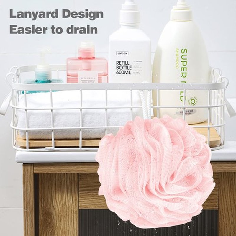 Fu Store Bath Sponges Shower Loofahs 70g Mesh Balls Sponge 4 Solid Colors for Body Wash Bathroom Men Women - 4 Pack Scrubber Cleaning Loofah Bathing Accessories