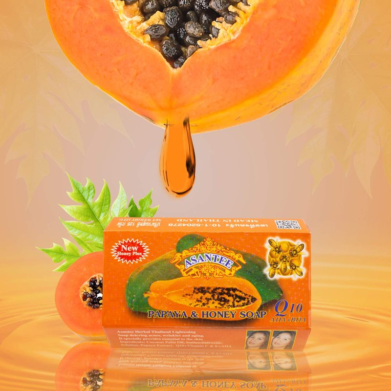 ASANTEE PAPAYA & HONEY Soap Bars with Vitamin C,E and Q10 Skin Cleansing 4.40 Oz (Pack of 2)