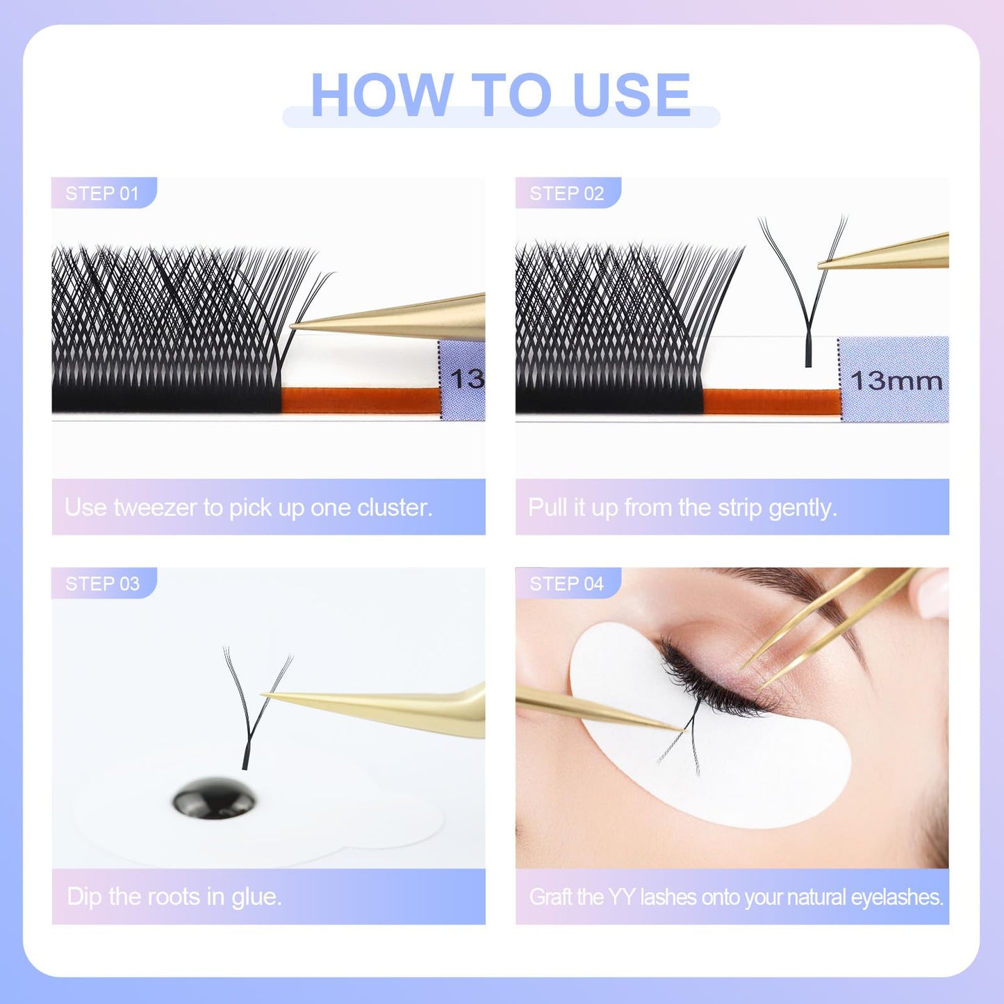 NAGARAKU 3 Tips Triple yyy Eyelash Extensions Supplies Y Lash 6D Easy Fan Russian Volume Crisscross Eyelashes Handwoven Y Shaped Mesh Wispy Clusters 12 Rows Eye Lashes Black -0.07LU (8-15mm) Mix