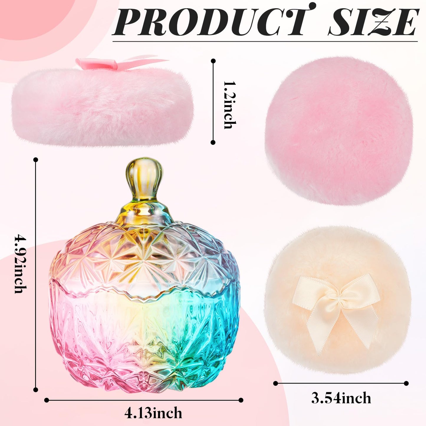 Tioncy 3 Pcs Large Body Powder Puff and Container Powder Container with Puff Crystal Case Soft Washable Reusable Velour Face Body Glitter Wet Dry Makeup(Chic,Colorful)