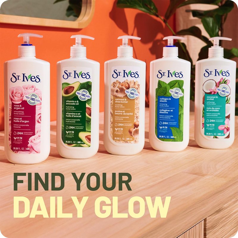St. Ives Body Lotion Variety 2-Pack – Renewing Collagen & Elastin + Oatmeal & Shea Butter, 24H Hydration, Cruelty-Free Skin Care, 20.28 Oz Ea